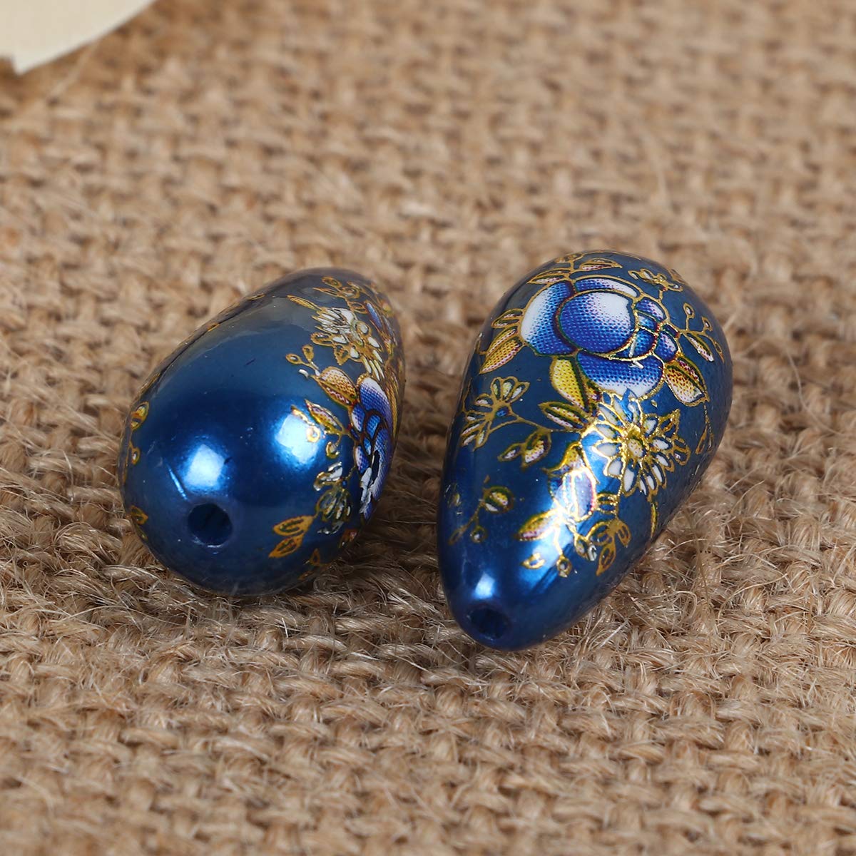 新作】薔薇のオーバル転写ピアスイヤリング（blue）